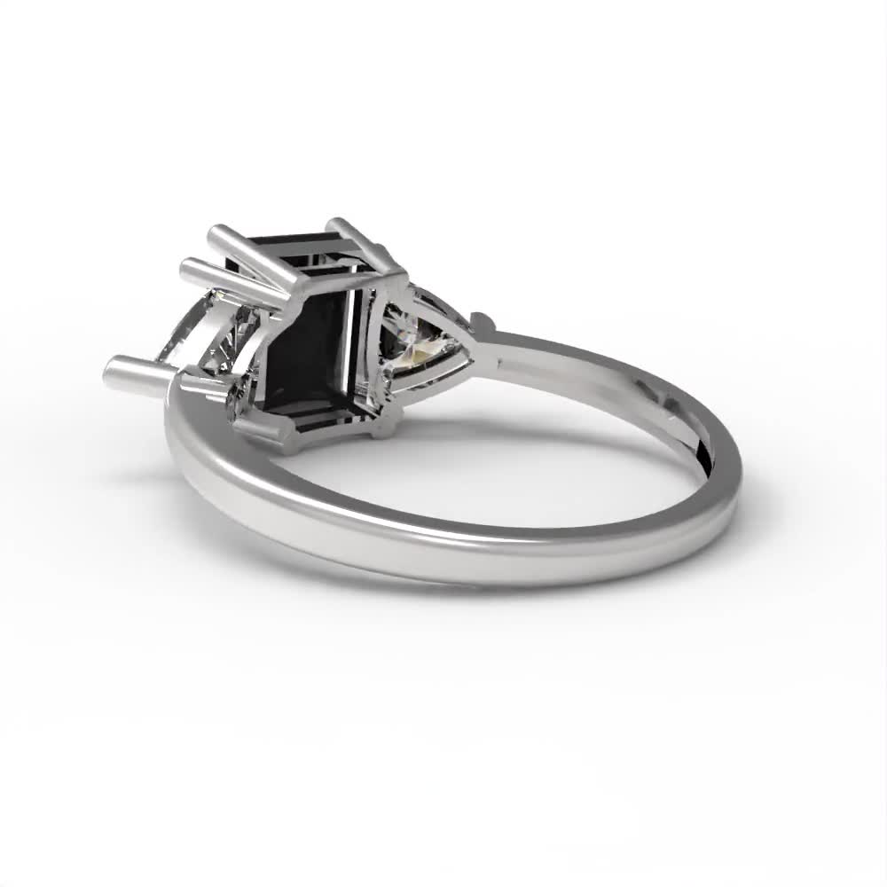 3 ct Brilliant Emerald Cut Designer Genuine Flawless Natural Onyx 14K 18K  White Gold Three-Stone Ring